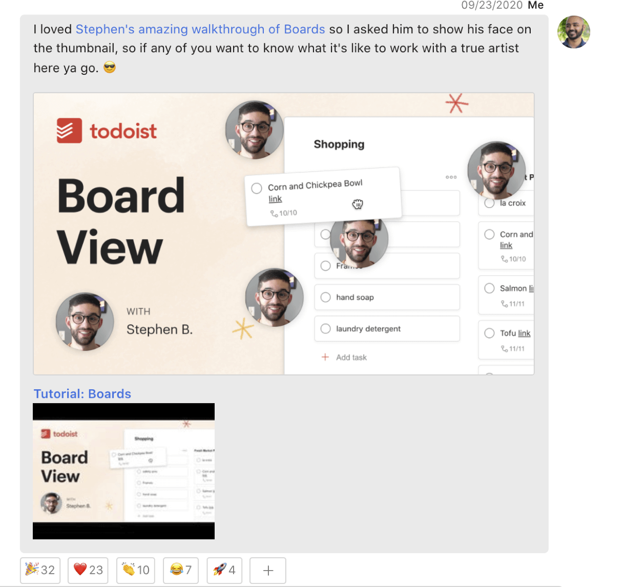 Board view of Stephens face in a thumbnail.