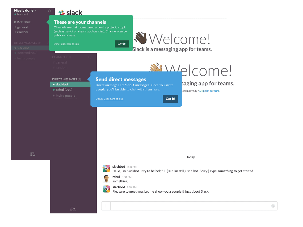 Image of Slack's onboarding for new users page.