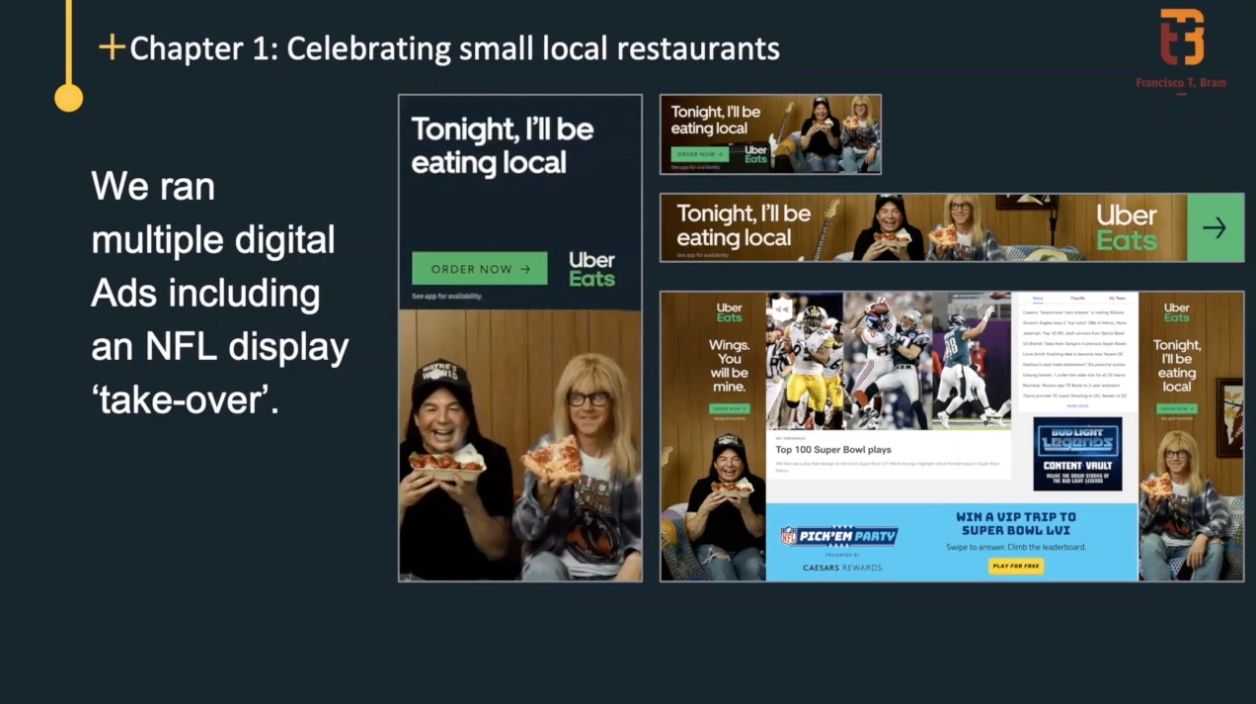 We ran multiple ads, and we did an NFL display takeover, we ran our SuperBowl commercial, which you can find on YouTube.