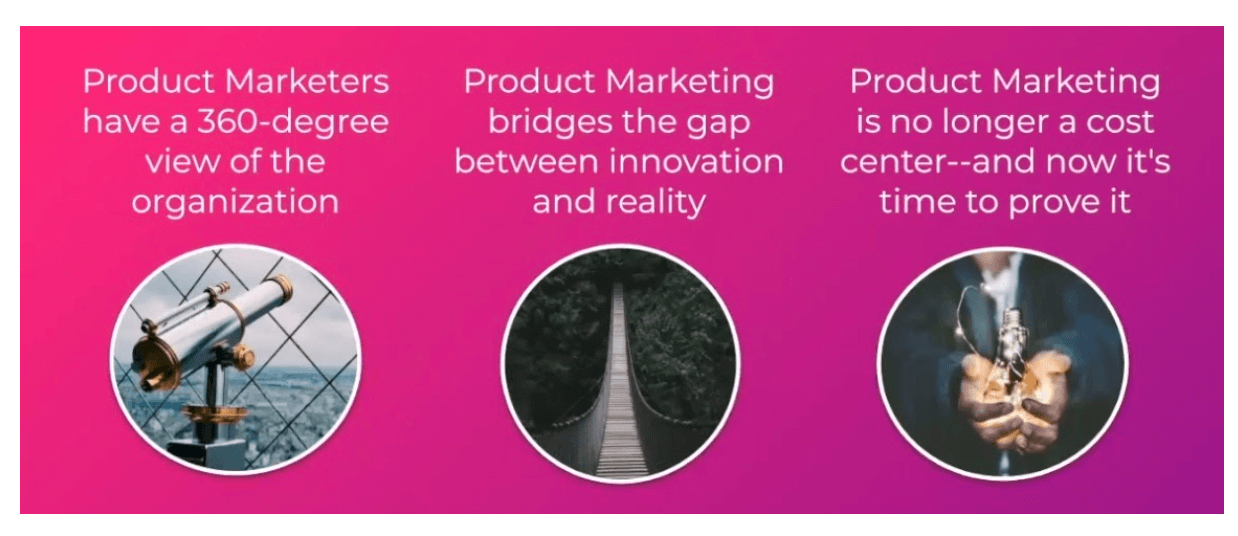 3 reasons why product marketing deserves a seat at the strategy table: they have a 360-degree view of the organization, bridge the gap between innovation and reality, and is no longer a cost center.