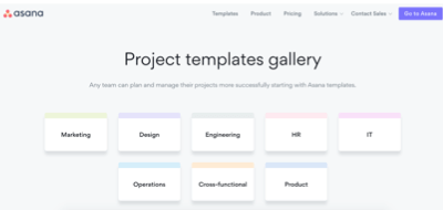 Asana has a publicly available templates gallery on its website. In the gallery, they showcase templates for seven different teams within an organization, which helps us identify their main users.