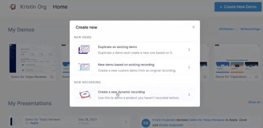 Demonstration of how to create a new dynamic recording in Demostack.