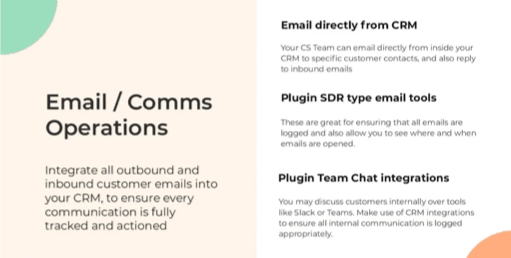 Use email/comms operations to integrate all outbound and inbound customer emails into your CRM. This'll ensure every communication is fully tracked and actioned.