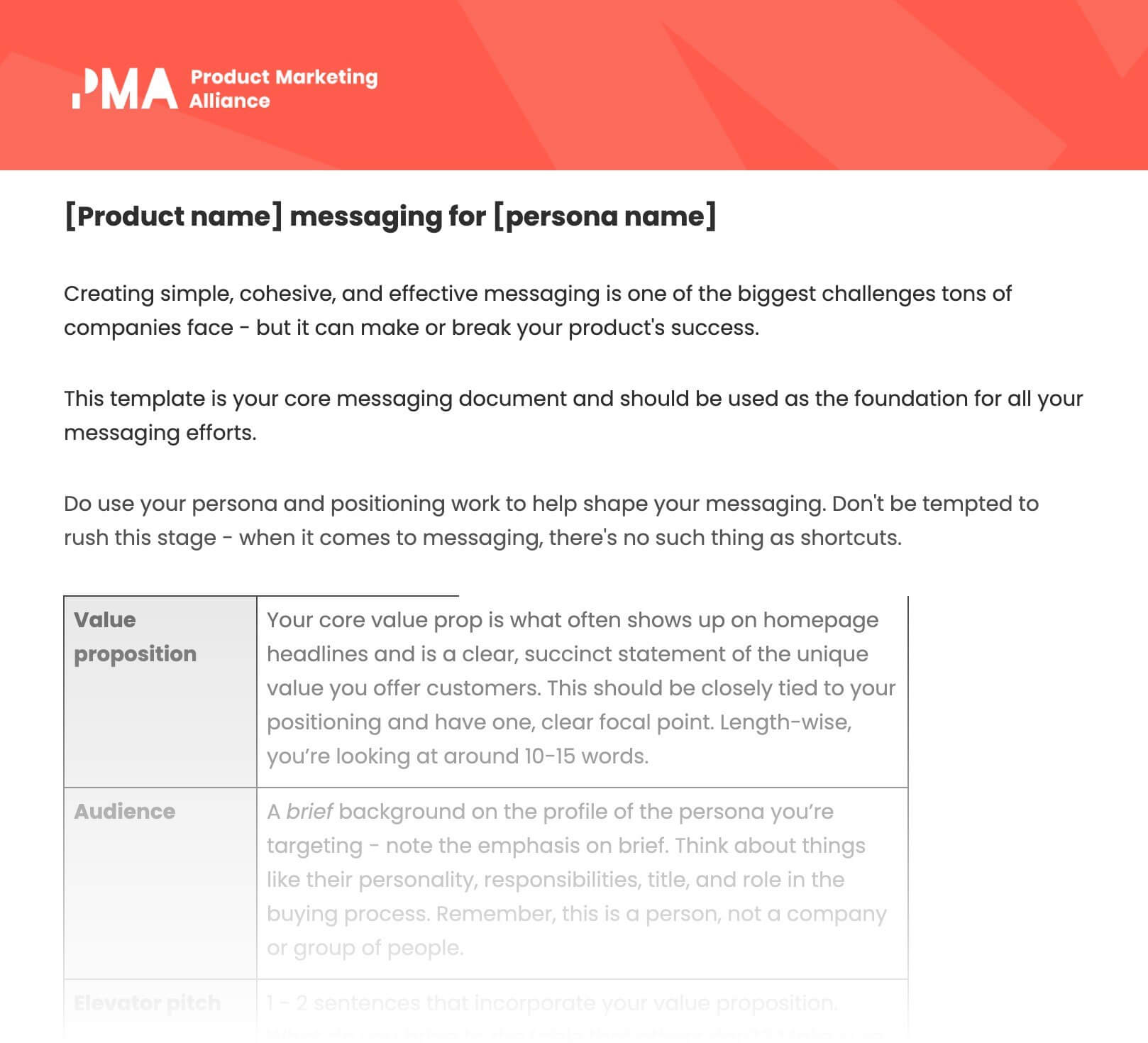 Messaging framework available in the Product Marketing Alliance membership.