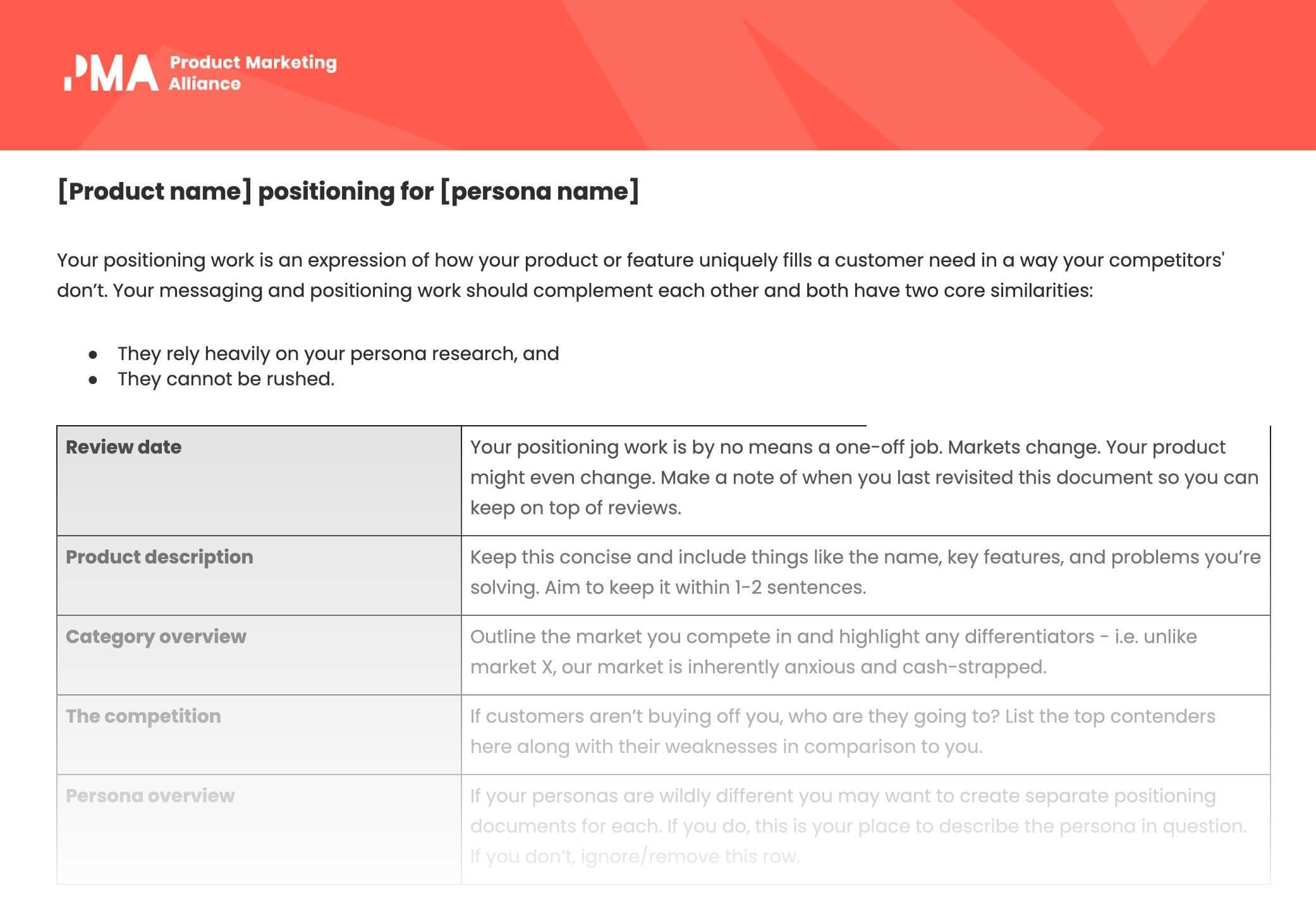 Positioning framework available in the Product Marketing Alliance membership.