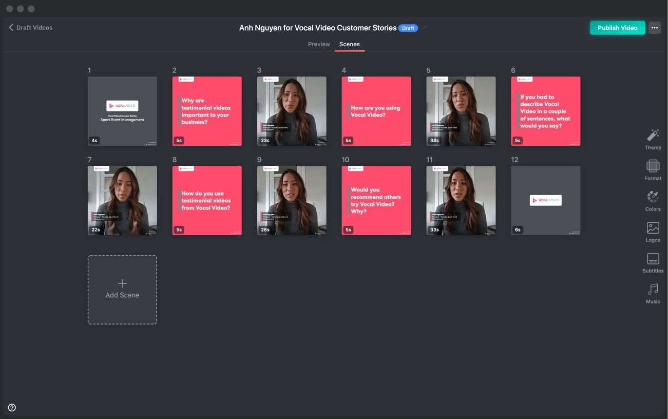 The pre-edited videos are ready to use as soon as you receive them, but if you prefer to edit them further, Vocal Video provides a full suite of easy-to-use video editing tools.