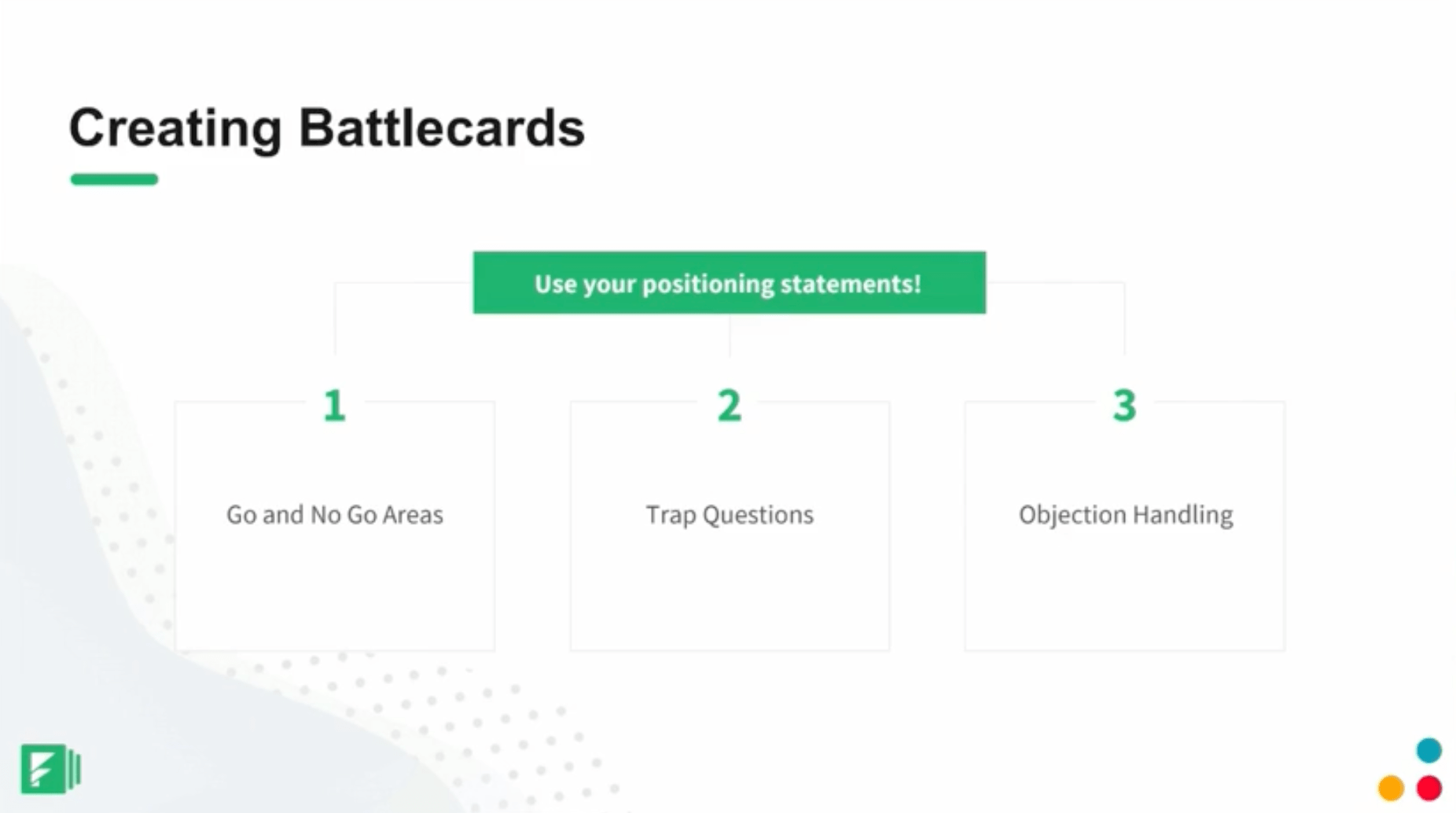 Use the positioning statements you have to create your battlecards.