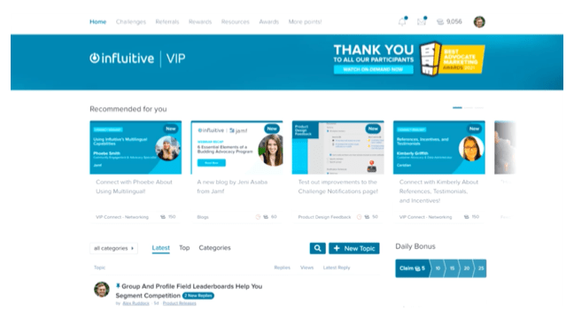 There are so many different things that customer marketing and product marketing work together on, and this all happens in one place: Influitive VIP, our engagement platform.
