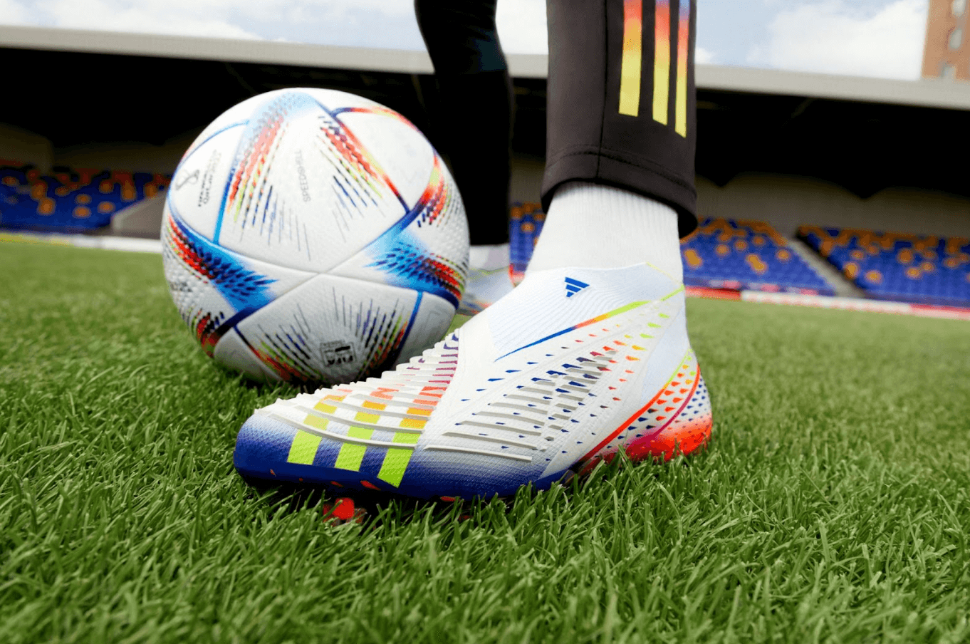 The design of the Adidas Al Rihla boots represents a significant shift from a more conventional Adidas boot, with the company’s trademark three stripes relocated from their usual location on the side of the boot to the front of the cleat.
