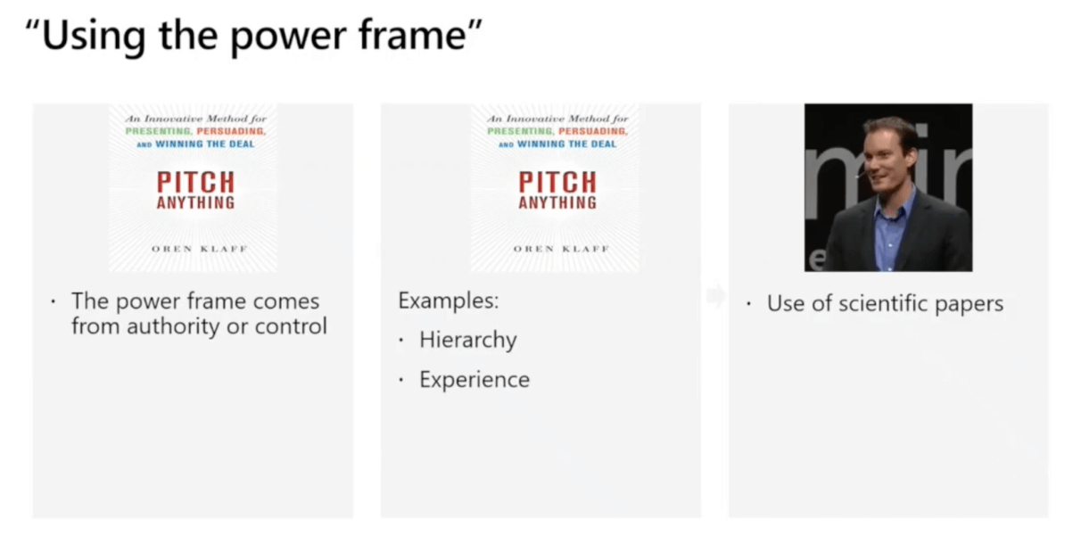 When you use proof points to make your story credible, you can also cite research papers and borrow their credibility. This is called the power frame, and the power frame comes from authority.