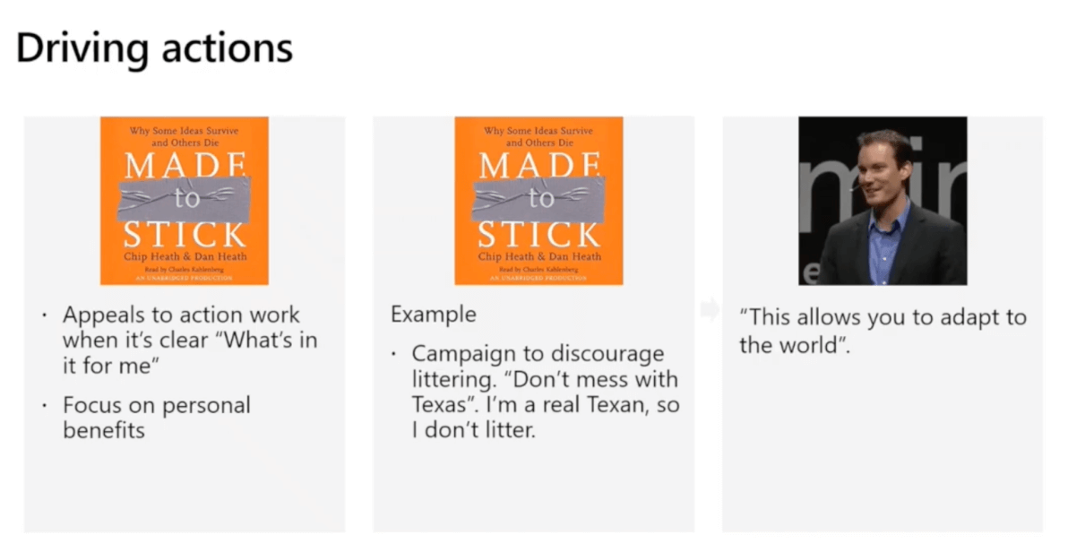 We all like to give clear calls to action when we close our stories. You just need to make sure that the call to action is presented from the audience's perspective, not your own.