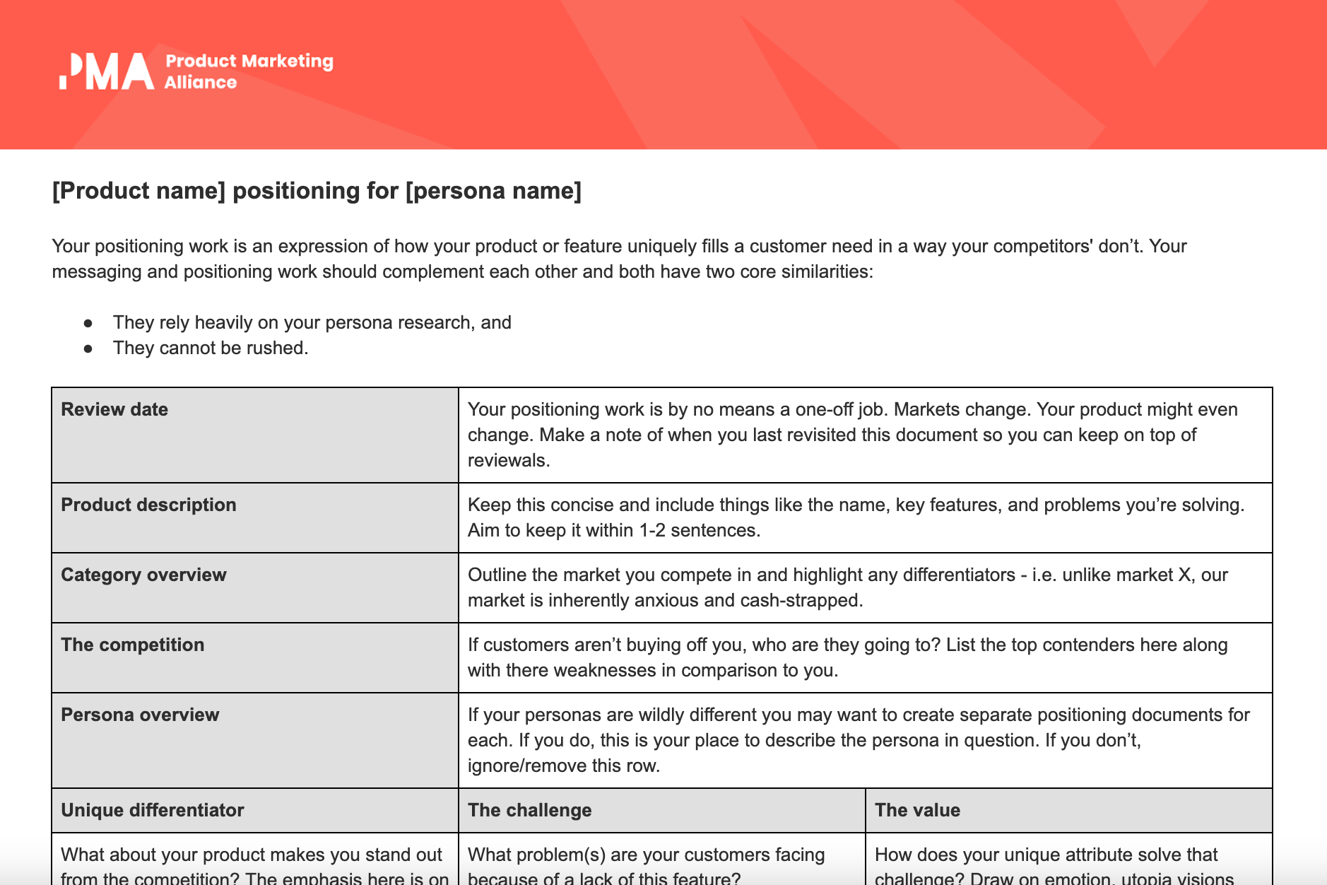 Product positioning template Free Download Product positioning template Free Download