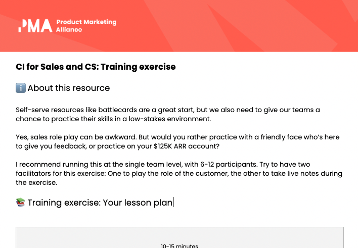 competitive intelligence training exercise for sales and customer success