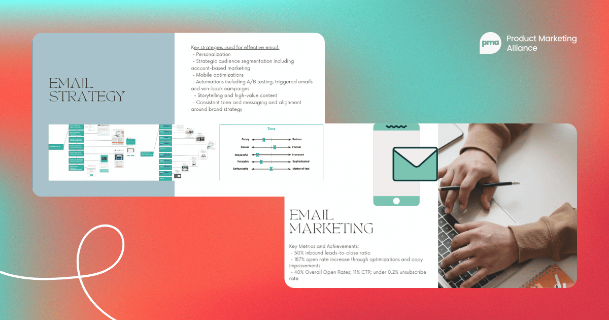 Two screenshots from Susanna Bogardus's portfolio, highlighting her email marketing strategy work and the results it produced.