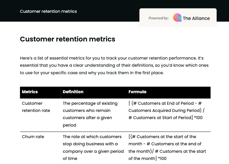 Customer retention metrics framework