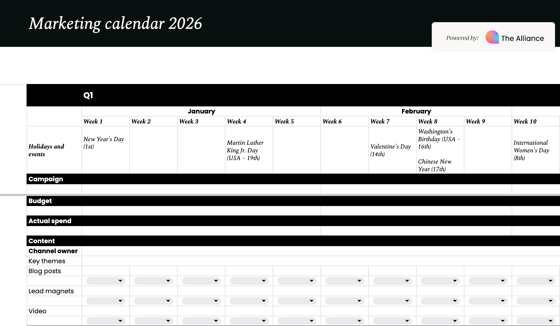 Marketing calendar template