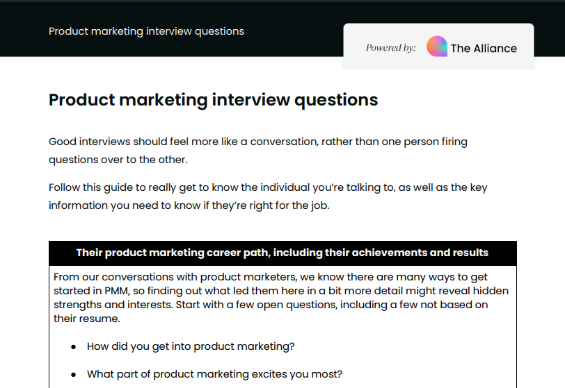 Product marketing interview questions template